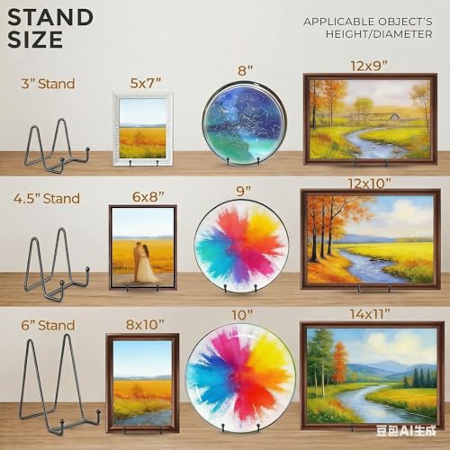 Hoewina 6 Inch Metal Plate Stands for Display - 3 Pack, Matte Black Easel