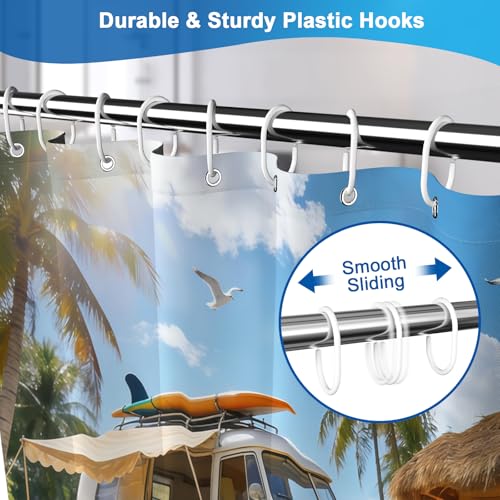 TQUQOBU Summer Camping Waterproof Shower Curtain Set 72x72 Inches with Tropical Beach Design & 12 Hooks