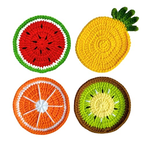 BRIFUFOUS Crochet Fruit Coasters Set - Orange, Pineapple, Kiwi, Watermelon