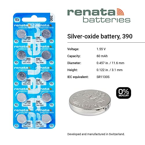 Renata 390 SR1130SW Silver Oxide Watch Batteries - 100 Count