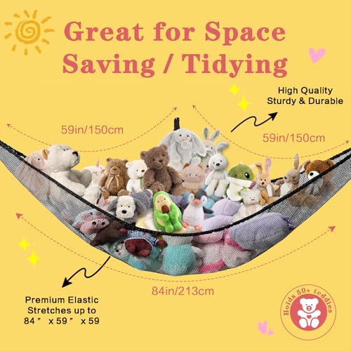 Black Stuffed Animal Hammock - Large Toy Storage Organizer for Kids