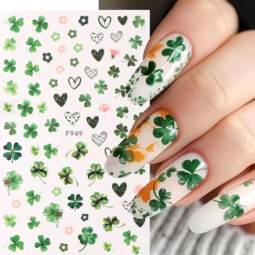 St. Patrick's Day 3D Shamrock Nail Stickers Green Clover Decals 4 Sheets