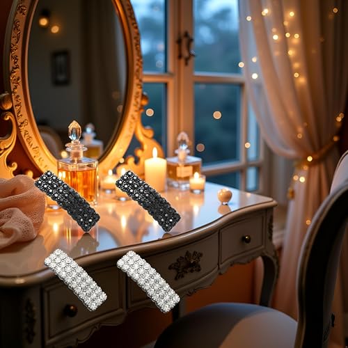 PurYupearl Black and Silver Rhinestone Hair Clip Set 4Pcs