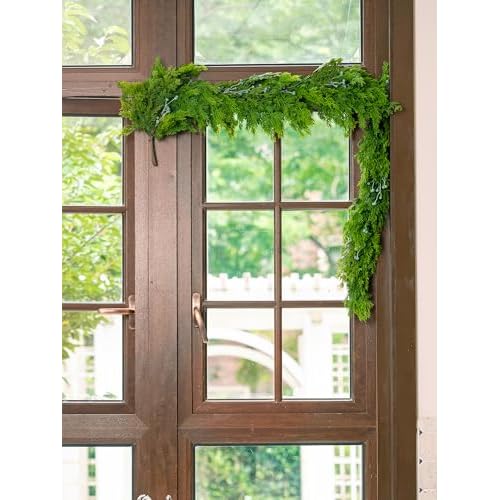 6FT Cedar Garland with Blue Berry Cypress Pine Garland Realistic for Mantle Stairs Fireplace Wall Window Front Door Indoor Outdoor Christmas Decor Xmas Decorations