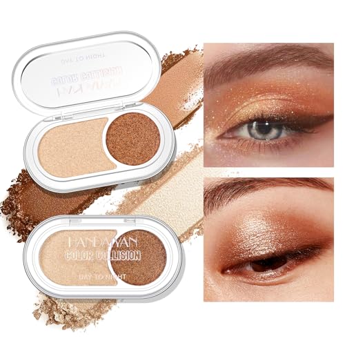 BERALLOYE Duo Eyeshadow Palette Shimmer Brown and Green 2 Pcs