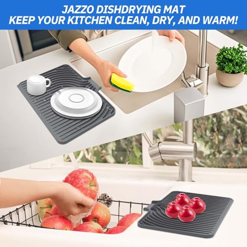 Dish Drying Mat with Drain Lip - 14.7x10.2 Inch Grey Silicone Pad