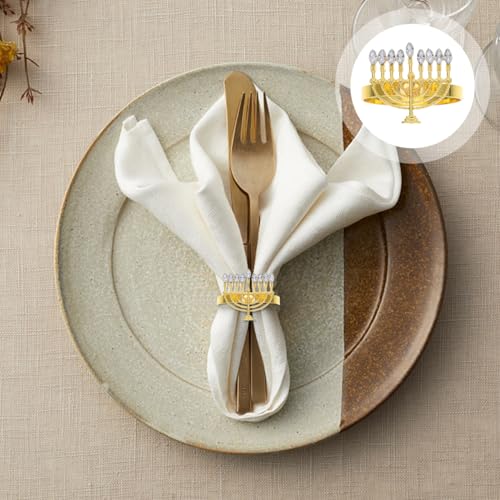 COHEALI Menorah Hanukkah Napkin Rings 6 Pack Metal Table Decor