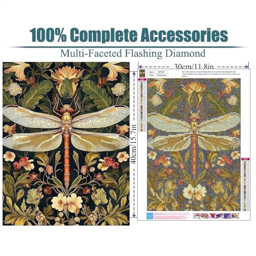 5D Dragonfly Diamond Art Kit for Adults - DIY Gem Painting 12x16in