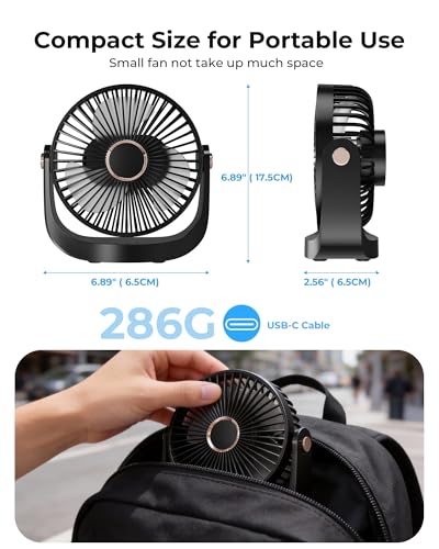 DoHome Portable Desk Fan, 3000mAh Rechargeable Table Fan with Night Light