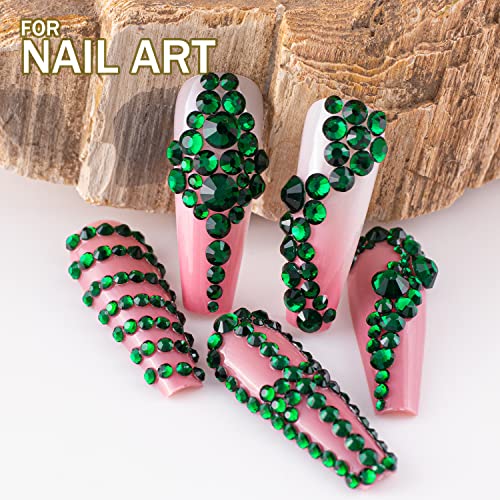 GA&EN Dark Green Nail Rhinestones 2000PCS Flatback Crystal Gems with Tools