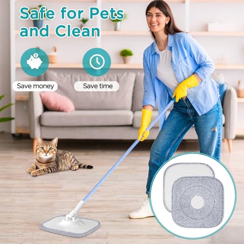 4 Pack Microfiber Mop Pads Refills - 8.6" Square, Superior Absorbency