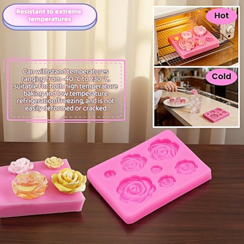 7-Cavity Silicone Rose Mold for Baking & Crafts - Non-Stick, Food Grade