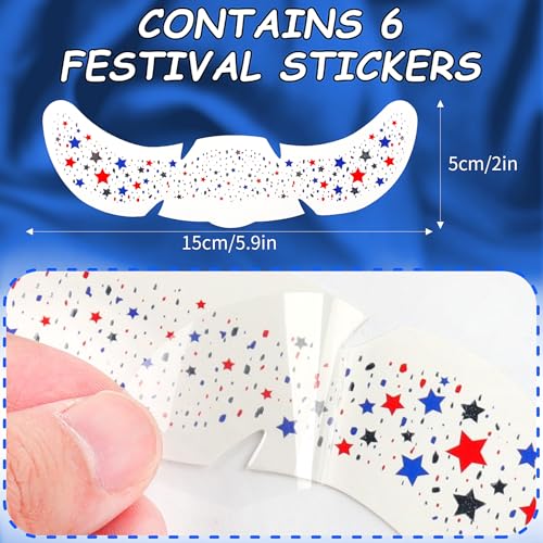 Patriotic Glitter Freckles Face Tattoos, Red White and Blue Sparkle 6 Sheets