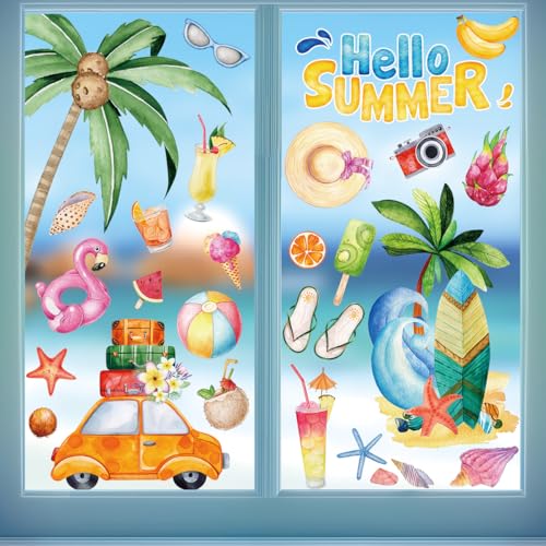 Hianjoo Summer Window Clings - 4 Large Double-Sided Tropical Stickers
