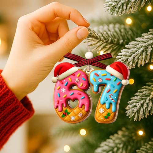 67 Christmas Ornament - Funny Acrylic Meme Decor for Kids and Teens