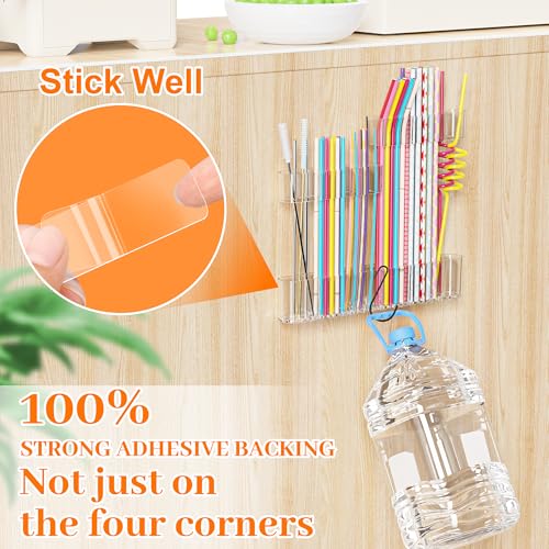 Cinola Transparent 9.84-inch Adjustable Straw Organizer for Cabinet Doors, 3-Part Storage with Strong Adhesive Tape