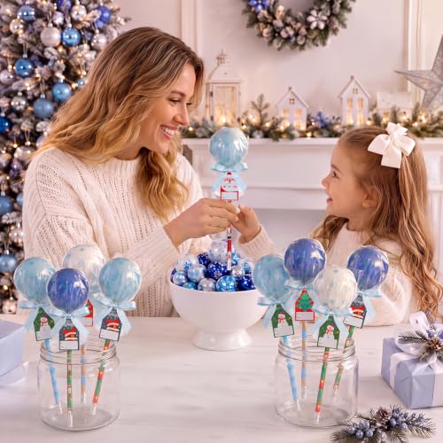 Simgoing Christmas Lollipop Gift Kit - Light Blue, Dark Blue & White Classroom Party Favor, 96 Pieces