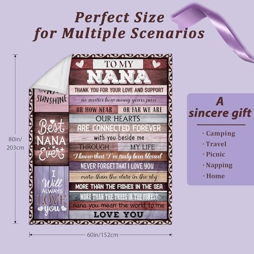 60x80 Inch Nana Gifts Blanket for Grandma - Best Nana Ever Gift from Grandkids