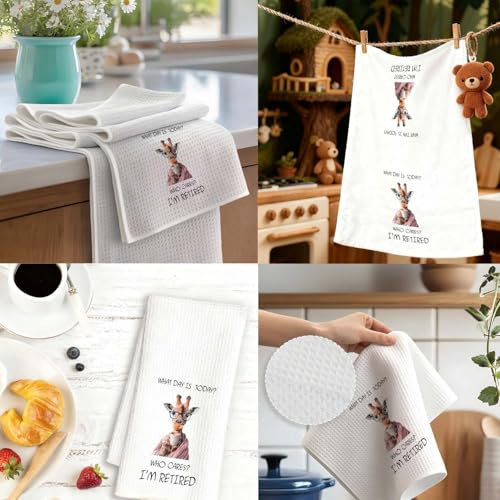 Funny Retirement Gift Kitchen Towels - Giraffe Design, White Retirement-4, 16x24 Inch