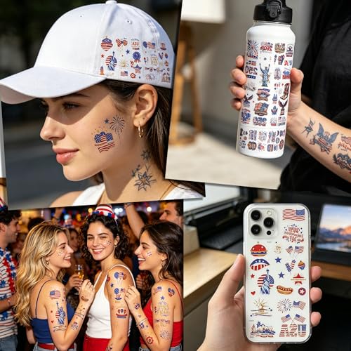300+ Pcs 4th of July Temporary Tattoos Patriotic USA Flag Stickers Party Favors