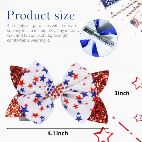 JOYRUBY 4th of July Sequin Hair Bow Clips - Red White & Blue Sparkly Cheer Barrettes for Girls