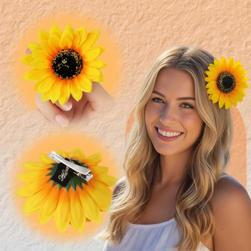Erioctry 6PCS Sunflower Hair Alligator Clips 10cm Yellow Floral Barrettes