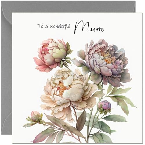 Elegant Peony Birthday Card for Mum - Eco-Friendly & Premium Quality