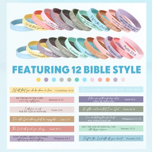 Ecation 24 Pcs Macaron Color Bible Verse Silicone Bracelets