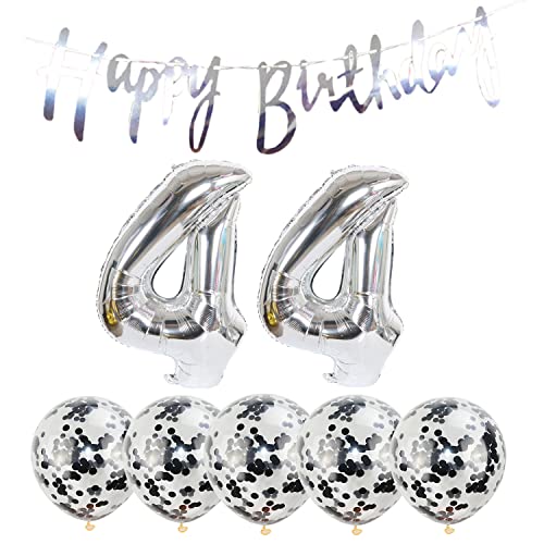 Silver 44th Birthday Decoration Kit with Foil Balloons & Banner