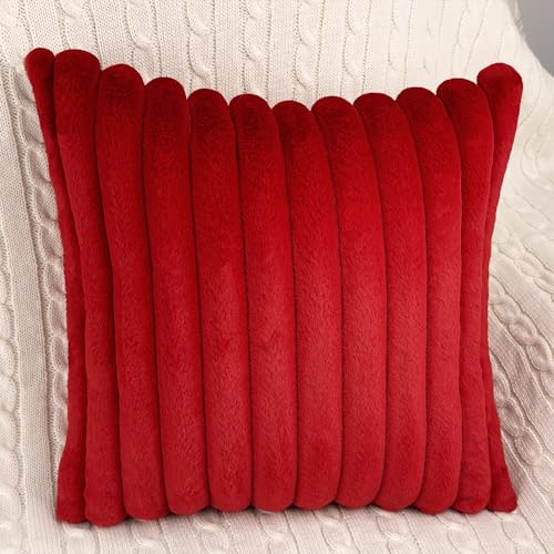 16x16 Red Velvet Throw Pillow Cover - Faux Fur Cushion Case