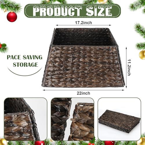 Christmas Tree Collar Water Hyacinth Woven Farmhouse Square Base Cover - Brown Black - 22 Inch