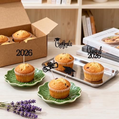 2026 Graduation Cupcake Toppers - 30 PCS Glitter Picks