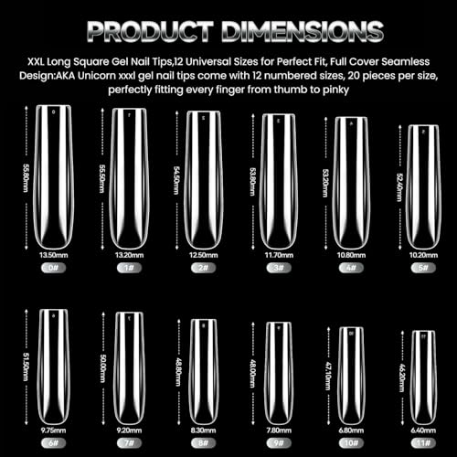 Extra Long Square Soft Gel Nail Tips 240Pcs Clear Acrylic Extensions