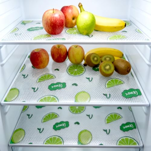 Seaped 8 Pcs Green Lemon Refrigerator & Drawer Liners - Washable, Non-Adhesive, Food-Grade EVA