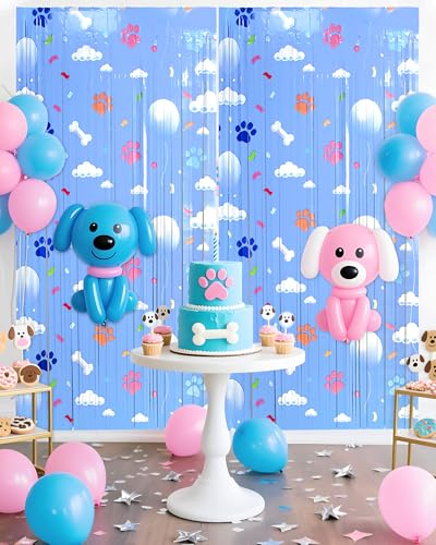 Paw Print Birthday Decorations - 2 Pack Tinsel Curtains for Kids