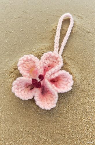 Handmade Crochet Hibiscus Car Hanging Decor - Pink Flower Charm