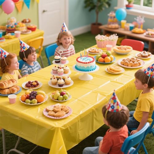 Yellow Disposable Tablecloths 54 x 108 Inch, 2 Pack for Rectangle Tables