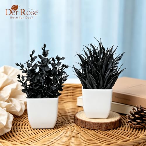 Der Rose 2-Pack Artificial Black Potted Plants for Bathroom Halloween Decor