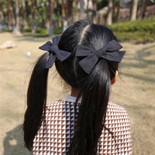 Gebelle Cotton Linen Hair Bow Clips 4 Pack Black Assorted Styles
