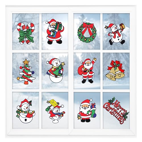 12 Pack Christmas Window Clings Stickers for Glass Indoor Holiday Decor