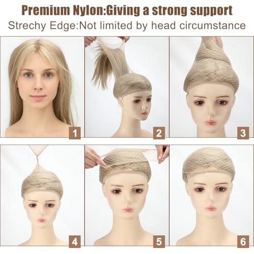 Beige 6-Pack Mesh Wig Caps for Long and Short Hair Nylon Hairnets