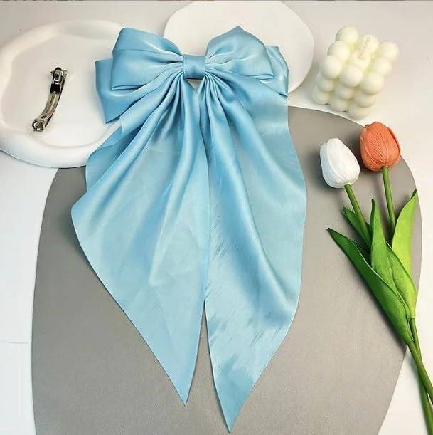GANPUB Light Blue Jumbo Satin Bow Hair Clip Large French Barrette