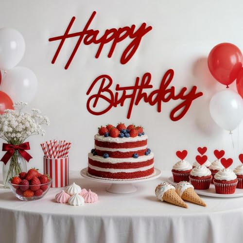 Red Happy Birthday Felt Sign - Reusable Wall Backdrop Banner Decor
