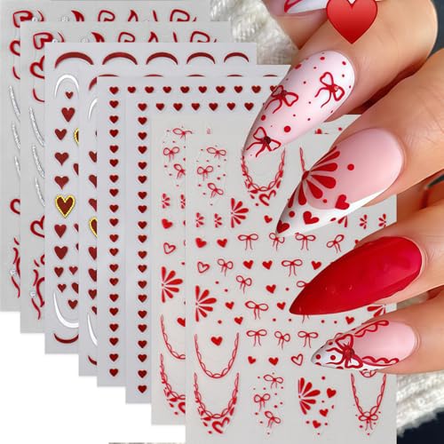 Valentine's Day Red Heart Nail Art Stickers 8-Sheet Self-Adhesive Decals