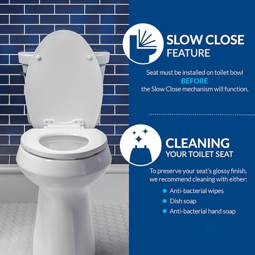 Mayfair Universal Size Slow Close Toilet Seat, Durable Plastic, Fits Round & Elongated Toilets, White