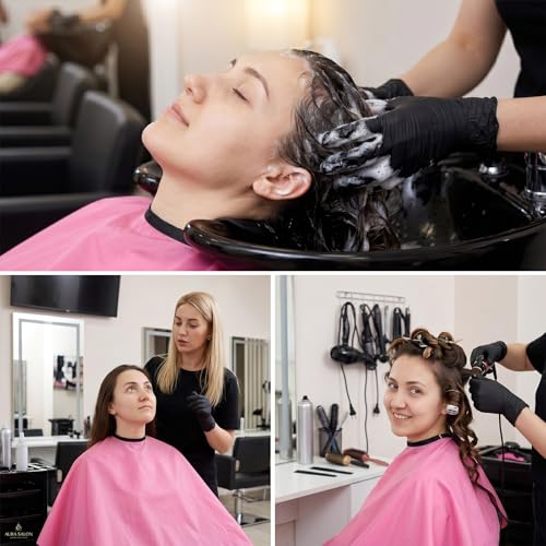 Short Pink Makeup and Hair Dye Cape for Salon and Home Use