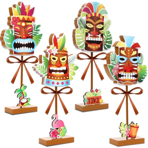 Hawaiian Tiki Wooden Table Decor Set - 4 Tiered Centerpieces