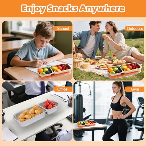 CLZWiiN 2-Compartment Stainless Steel Snack Container, Leak-Proof Bento Box