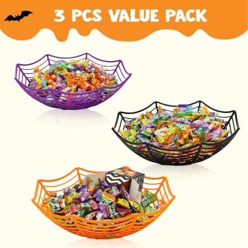 JOYIN 3 Pcs Halloween Candy Bowl Spider Web Trick or Treat Bowl Halloween Decorations Indoor Plastic Candy Dish Party Favors Supplies for Haunted House Table Desk Party Decor