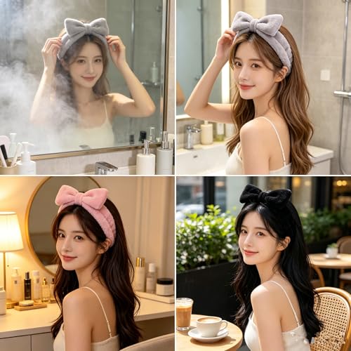 AINIFU Fluffy Spa Headband Bow Set for Skincare and Washing Face